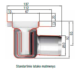 ShowerDrain C dušo latakas 92 Tile su horizont. flanšu, L=88,5 . paveikslėlis 2 iš 3