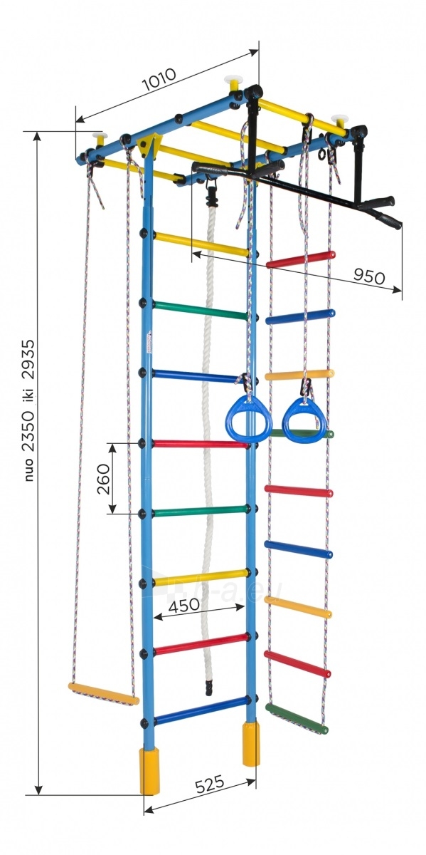 Sporto kompleksas (gimnastikos sienelė) ATLANTAS, balta-vaivorykštė, 235-293x52,5cm paveikslėlis 2 iš 2