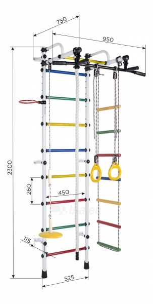 Sporto kompleksas (gimnastikos sienelė) RAINBOW PRO balta-vaivorykštė, 226x52,5cm paveikslėlis 2 iš 2