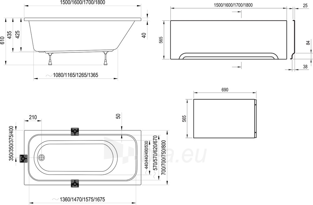 Stačiakampė vonia Ravak Chrome, 150x70 paveikslėlis 6 iš 6