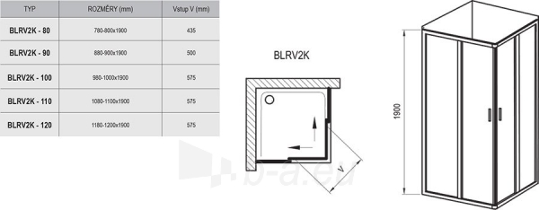 Stačiakampės dušo kabinos sienelė Ravak Blix, BLRV2K-100, satinas+stiklas Grape paveikslėlis 2 iš 2