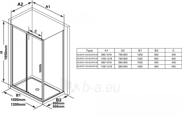 Stacionari sienelė Ravak Blix Slim, BLSPS-80 blizgus+transparent paveikslėlis 2 iš 2