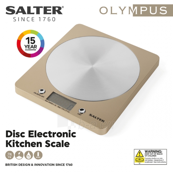 Svarstyklės Salter 1036 OLFEU16 Olympic Disc Electronic Digital Kitchen Scales Gold paveikslėlis 3 iš 7