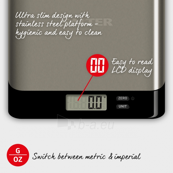 Svarstyklės Salter 1052A SSBKDR Arc Pro Stainless Steel Digital Kitchen Scale paveikslėlis 5 iš 6