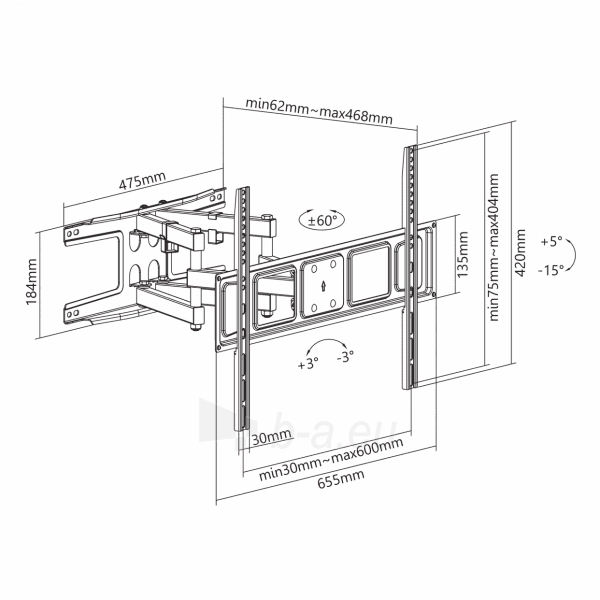 Televizoriaus laikiklis Sbox Full Motion Flat Screen LED TV Mount 37-70 40 kg PLB-3646 paveikslėlis 7 iš 9