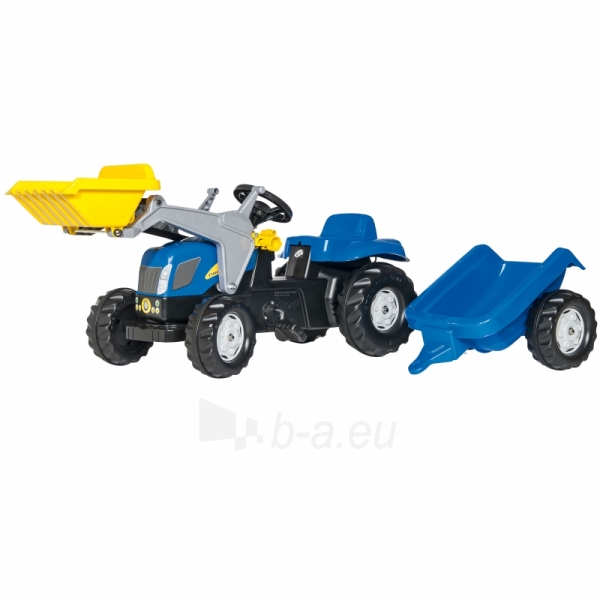 Vaikiškas minamas traktorius su kaušu ir priekaba - Rolly Toys Kid New Holland, mėlynas paveikslėlis 1 iš 1