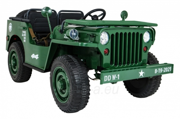 Vaikiškas trivietis elektromobilis Retro Military 4x4, žalias paveikslėlis 12 iš 20