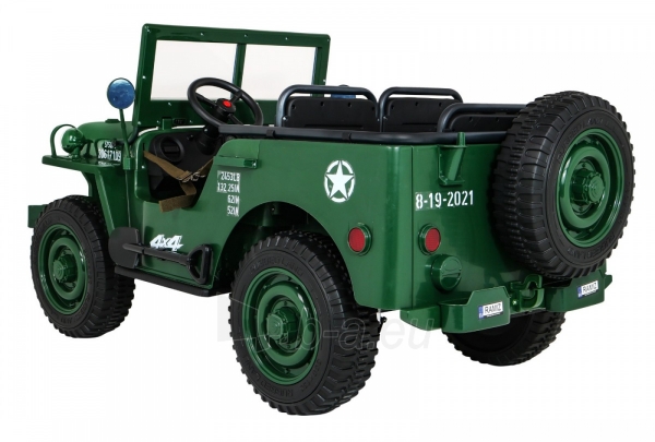 Vaikiškas trivietis elektromobilis Retro Military 4x4, žalias paveikslėlis 16 iš 20