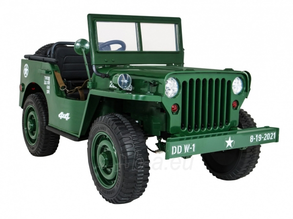 Vaikiškas trivietis elektromobilis Retro Military 4x4, žalias paveikslėlis 18 iš 20