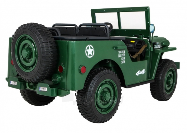 Vaikiškas trivietis elektromobilis Retro Military 4x4, žalias paveikslėlis 5 iš 20