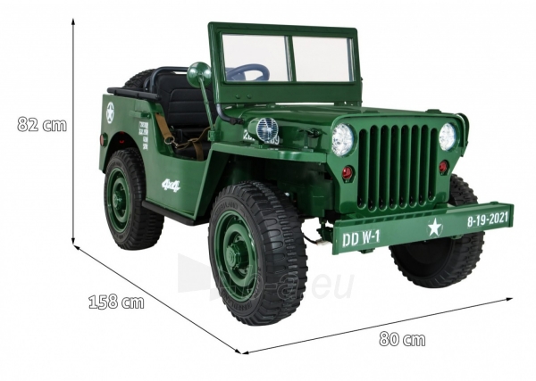 Vaikiškas trivietis elektromobilis Retro Military 4x4, žalias paveikslėlis 7 iš 20