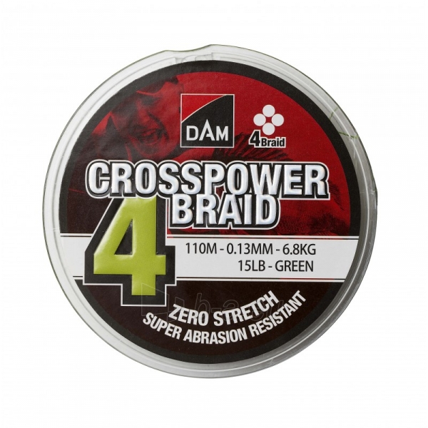 Valas pintas DAM Crosspower 4-braid 0.13mm 110m Green, 0.20 mm paveikslėlis 1 iš 1