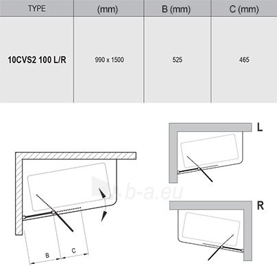 Varstoma vonios sienelė Ravak 10°, 10CVS2-100 L blizgi+stiklas Transparent paveikslėlis 2 iš 2