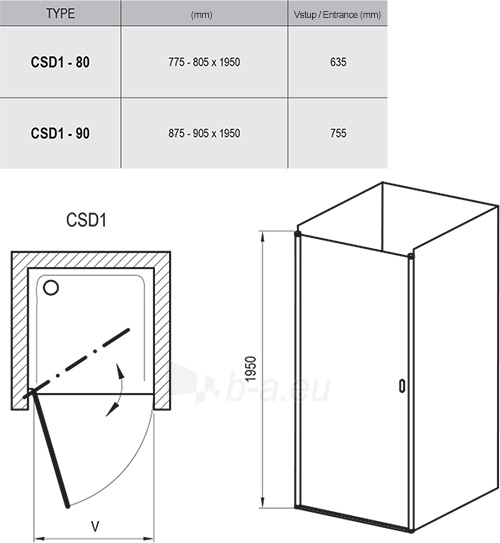 Varstomos dušo durys Ravak Chrome, CSD1-80, satinas+stiklas Transparent paveikslėlis 3 iš 3