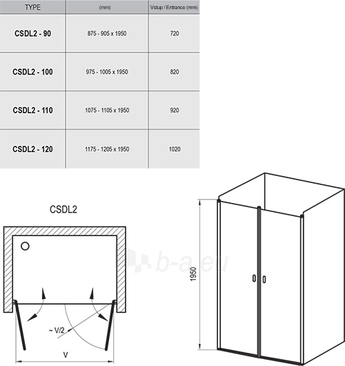 Varstomos dušo durys Ravak Chrome, CSDL2-100, blizgi+stiklas Transparent paveikslėlis 3 iš 3