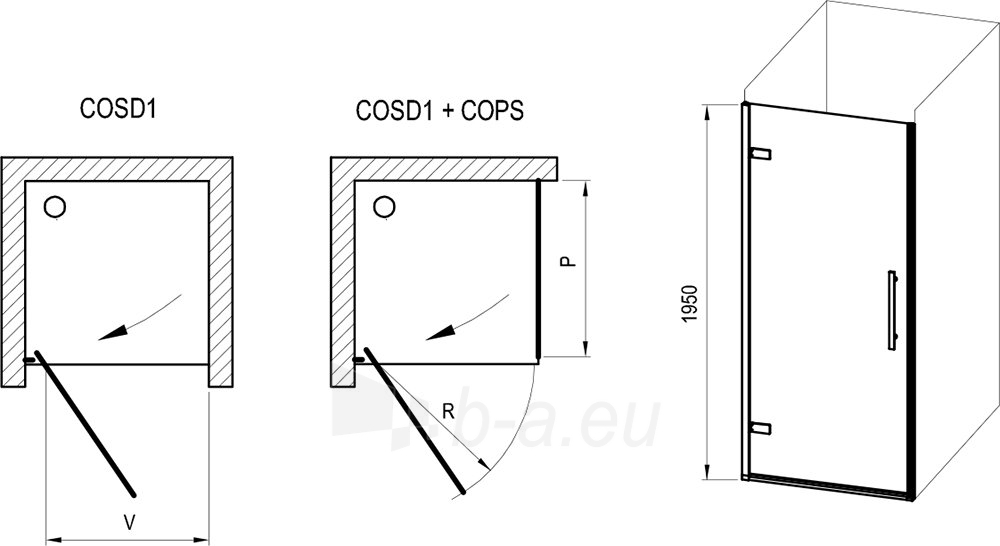 Varstomos dušo durys Ravak Cool!, COSD1-90 juodas+stiklas Transparent paveikslėlis 5 iš 5