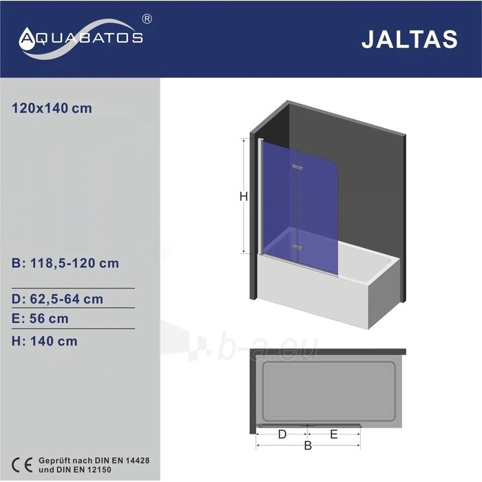 Vonios sienelė AQUABATOS Jaltas 120x140 paveikslėlis 7 iš 7