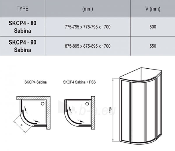 Žema shower Ravak Supernova, SKCP4-90 Sabina white+plastikas Pearl paveikslėlis 5 iš 5